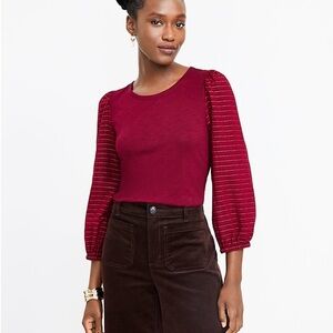 LOFT Shimmer Tie Back Mixed Media Top Medium